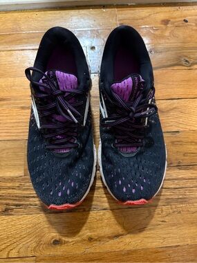 Brooks Women's Black and Purple Running Shoes with Coral Accents